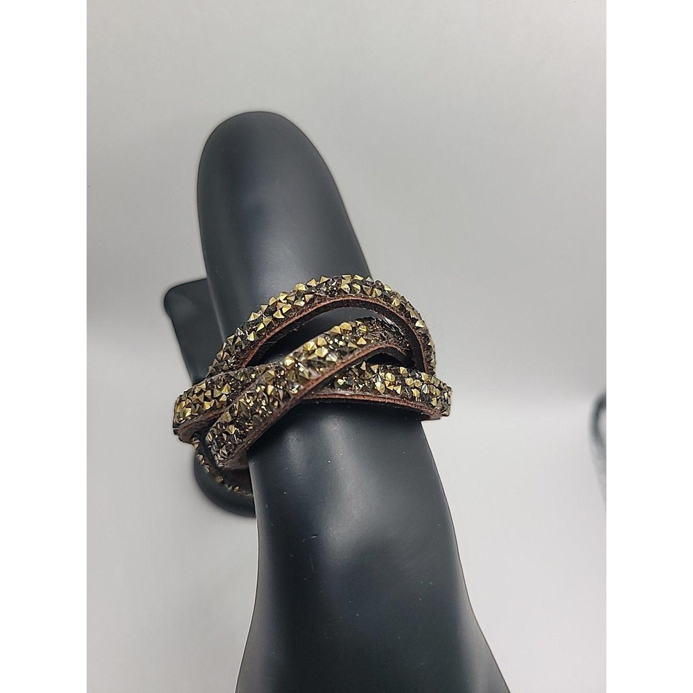 Vintage Gold Glitter Faux Leather Wrap Bracelet Bronze Boho Rocker Chic